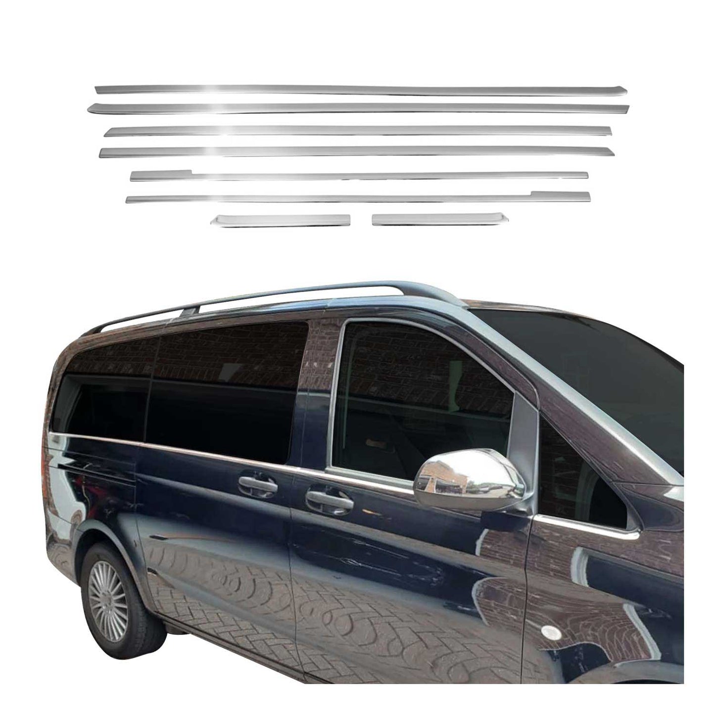 Fensterleisten Zierleisten für Mercedes Vito W447 2014-2025 Edelstahl Chrom 8tlg