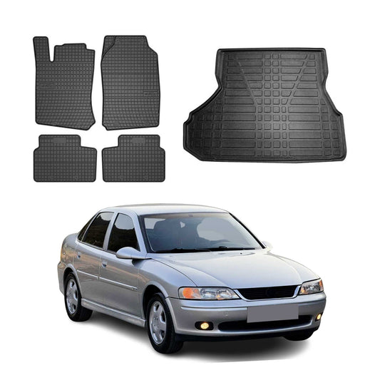 Set covorașe și portbagaj pentru Opel Vectra B 1995-2002, cauciuc, negru, 5x