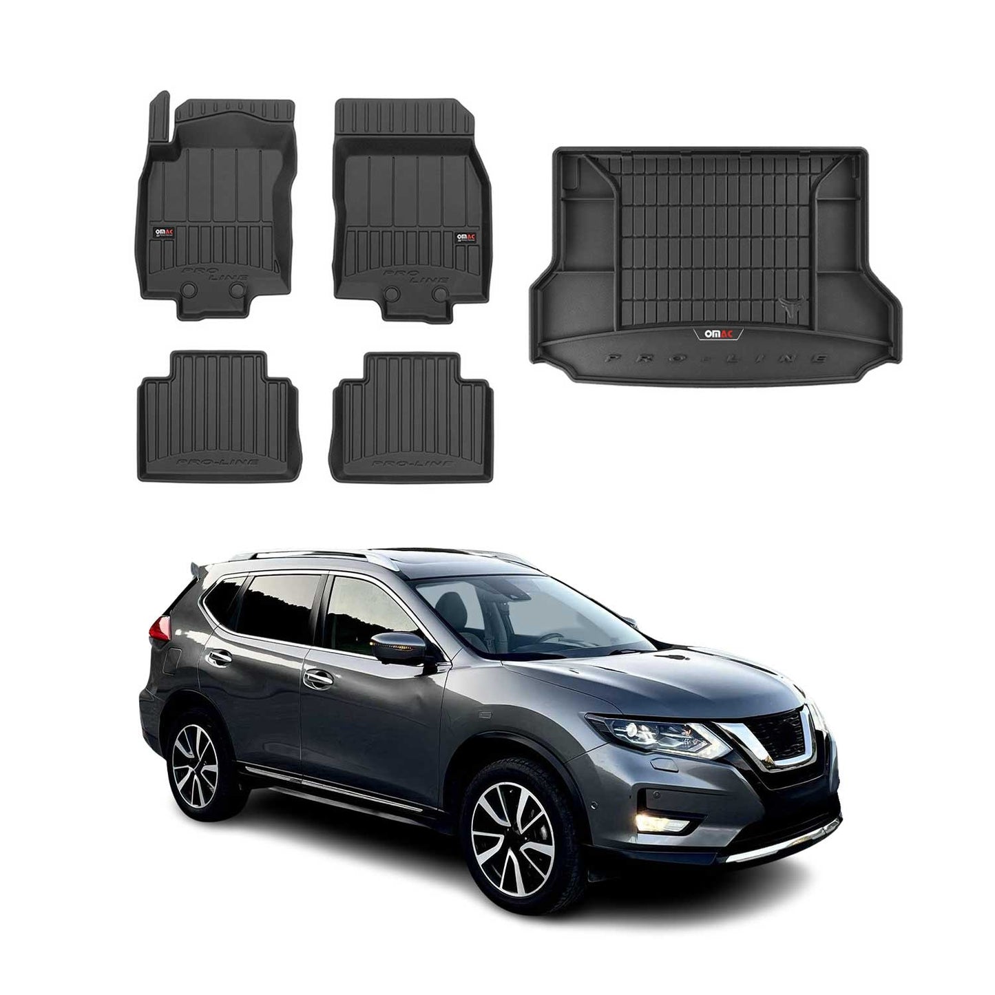 OMAC Fußmatten & Kofferraumwanne Set für Nissan X-Trail T32 2017-2021 Gummi 5x