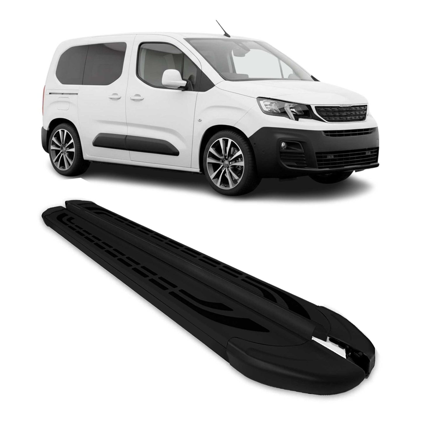 Listwy progowe/progi boczne do Peugeot Partner 2019-2025 Krótki rozstaw osi, aluminium, czarne
