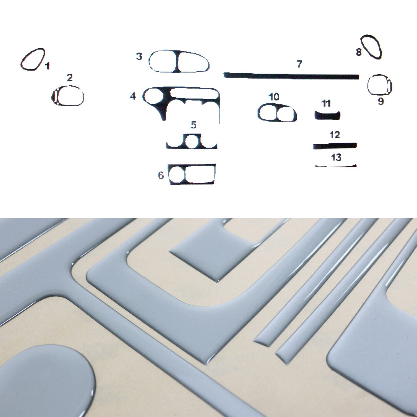 Ornamente interioare pentru cockpit pentru Hyundai Lantra 1995-2000, aspect aluminiu, 13 bucăți