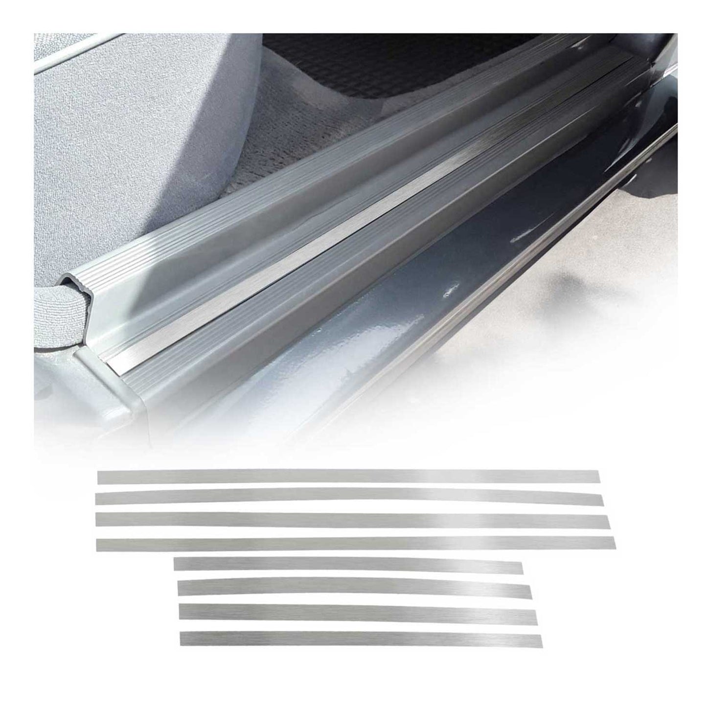 Ornamente prag uși pentru Mercedes Clasa C, crom periat, 8x