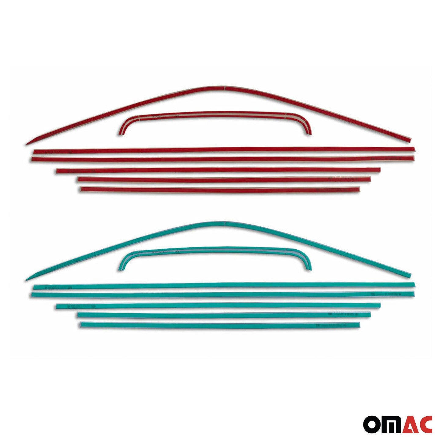 Benzi decorative pentru geamuri pentru VW Caravelle T5 2003-2015, scurte, oțel inoxidabil, 14 bucăți