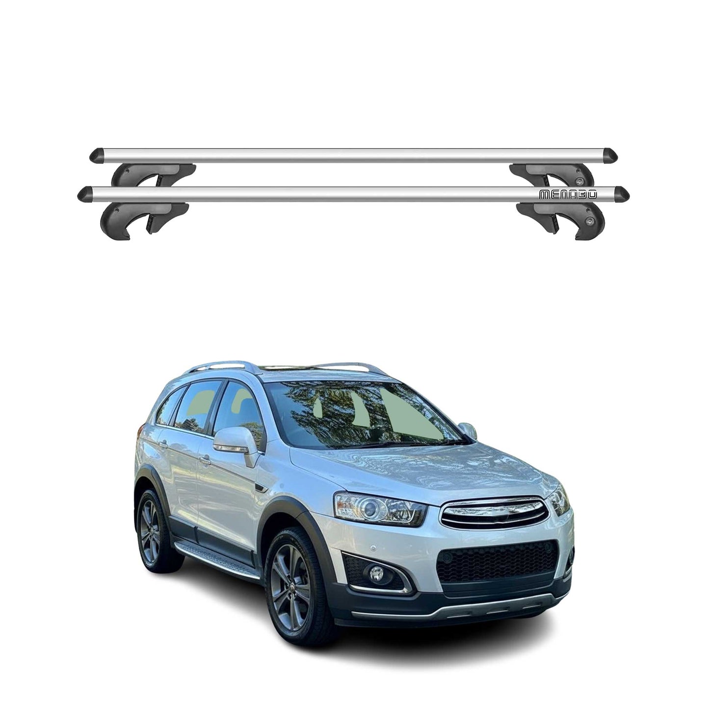 Menabo Dachträger Grundtäger für Holden Captiva 2006-2018 90kg Alu Silber 2 tlg
