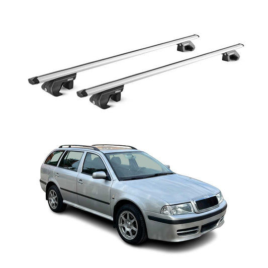 Portbagaj de plafon pentru Skoda Octavia Combi 1998-2020 90kg aluminiu argintiu 2x ABE