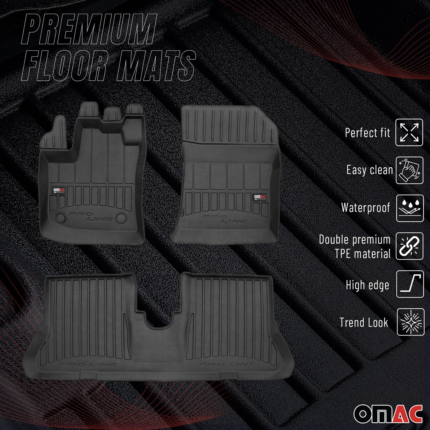 2012-2021 Dacia Dokker Fußmatten TPE Schwarz 3 tlg