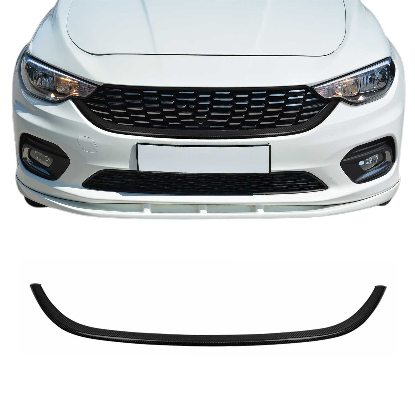 Benzi decorative grilă radiator pentru Fiat Tipo 2015-2025, fibră de carbon, negru, 1 bucată