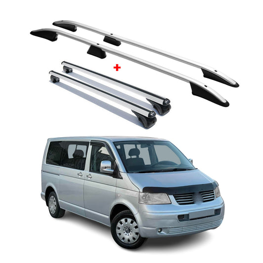 Dachreling + Dachträger für VW T5 T6 Transporter L1 Kurzer Aluminium Silber 4x