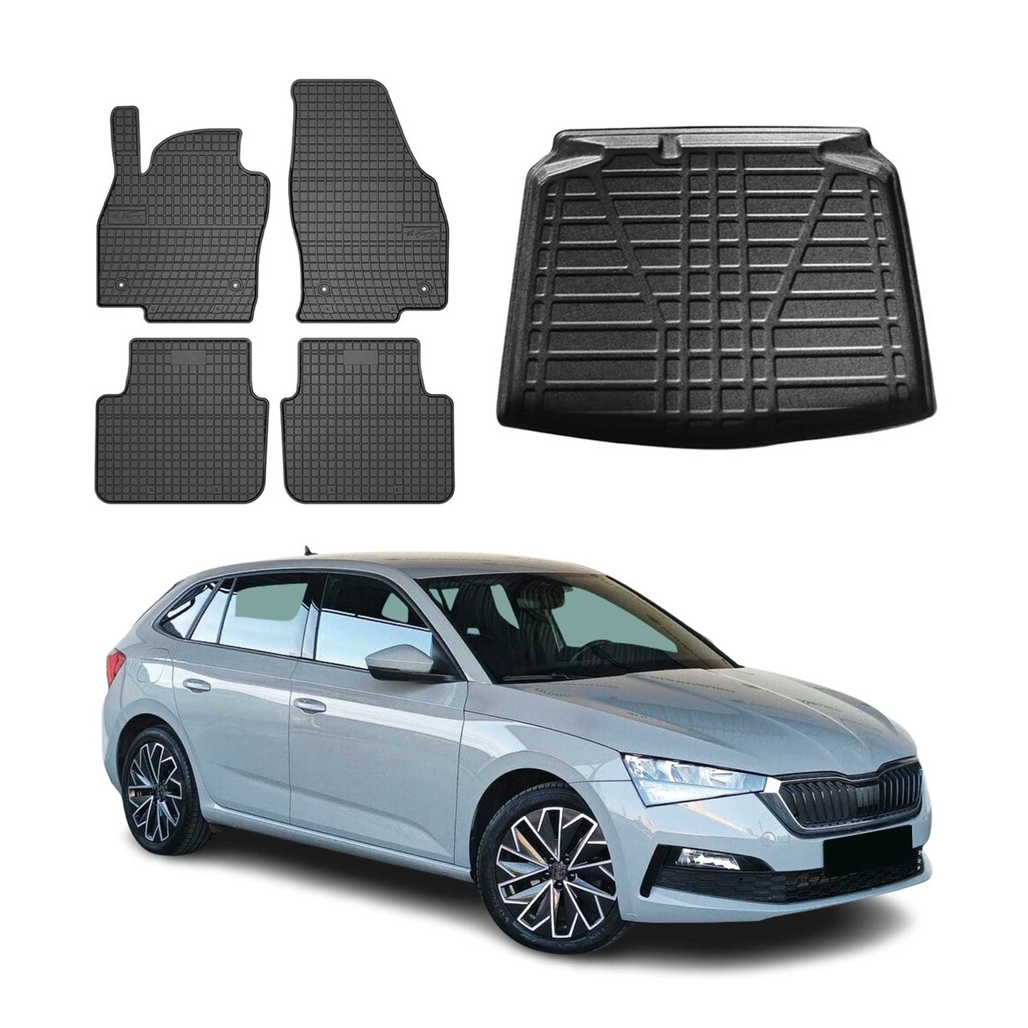 Fußmatten & Kofferraumwanne Set für Skoda Scala 2019-2025 Gummi TPE Schwarz 5x