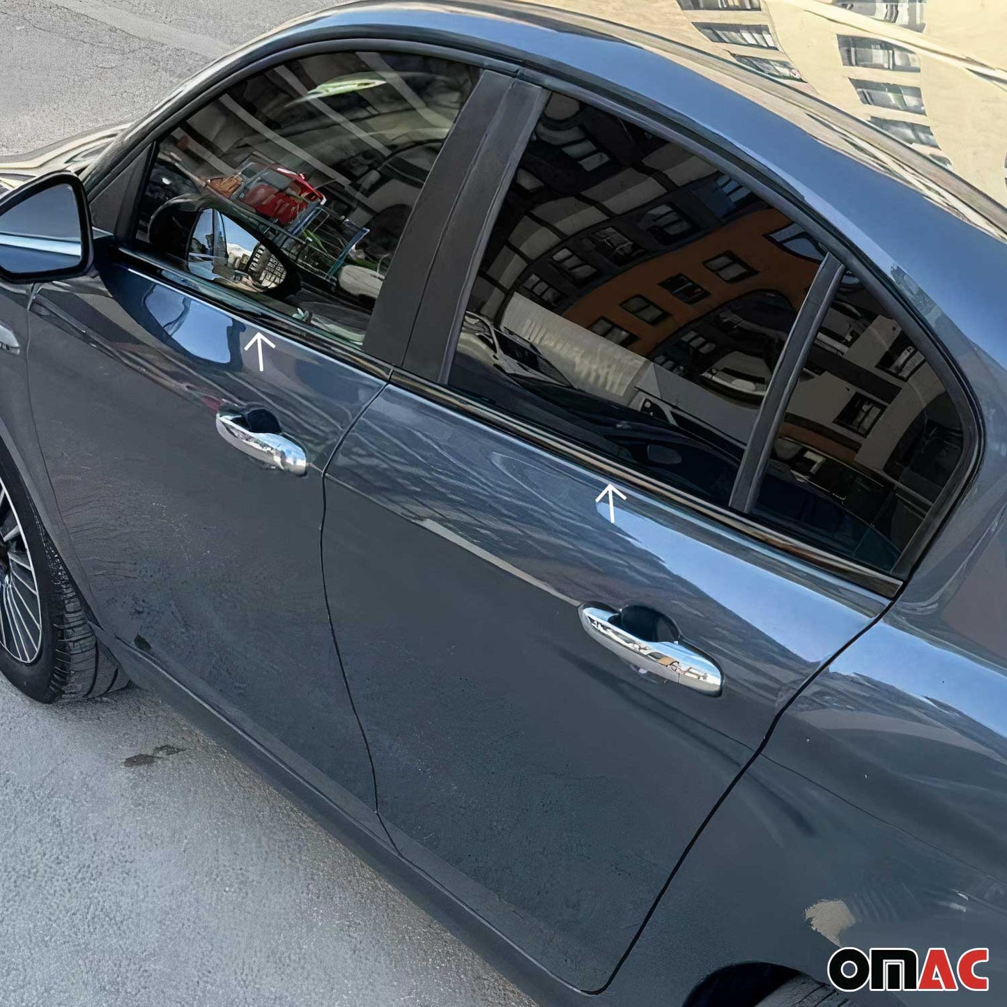 Ornamente/ramă geam pentru Fiat Tipo 2015-2025, oțel inoxidabil, finisaj lucios închis, 4x
