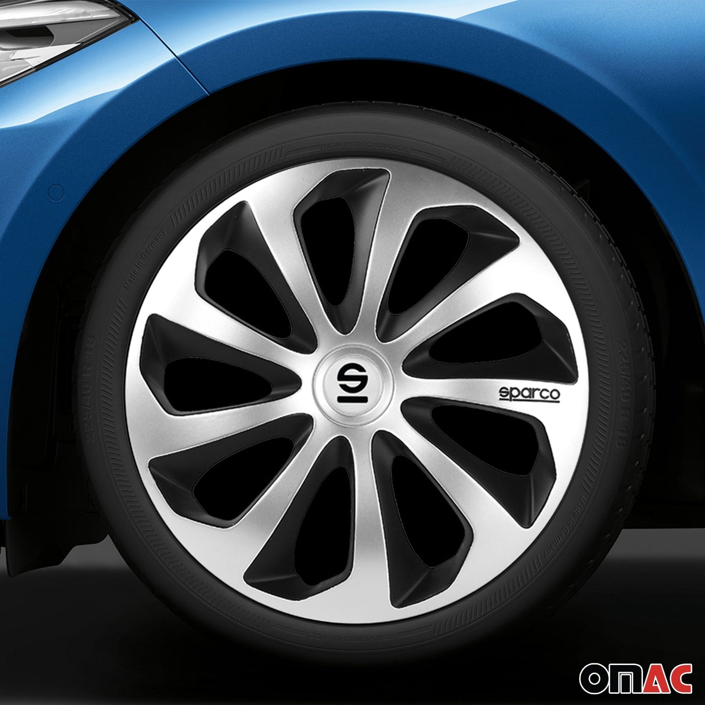 Radkappen Radzierblenden Sparco Sicilia 15" Zoll Abdeckung Set Silber Schwarz 4x