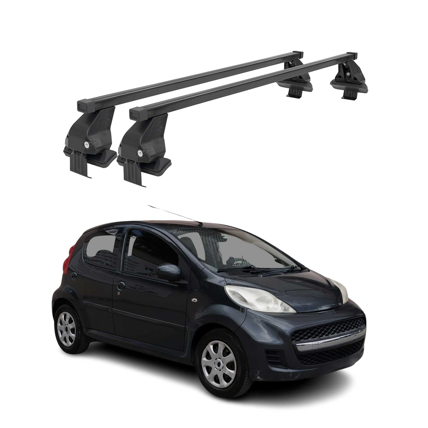 Menabo Dachträger Grundtäger für Peugeot 107 2005-2014 50kg Stahl Schwarz 2 tlg
