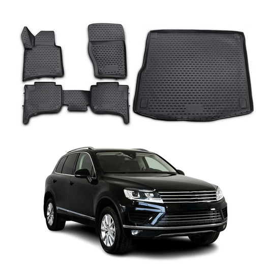 Fußmatten & Kofferraumwanne Set für VW Touareg 2010-2018 Gummi TPE Schwarz 5x