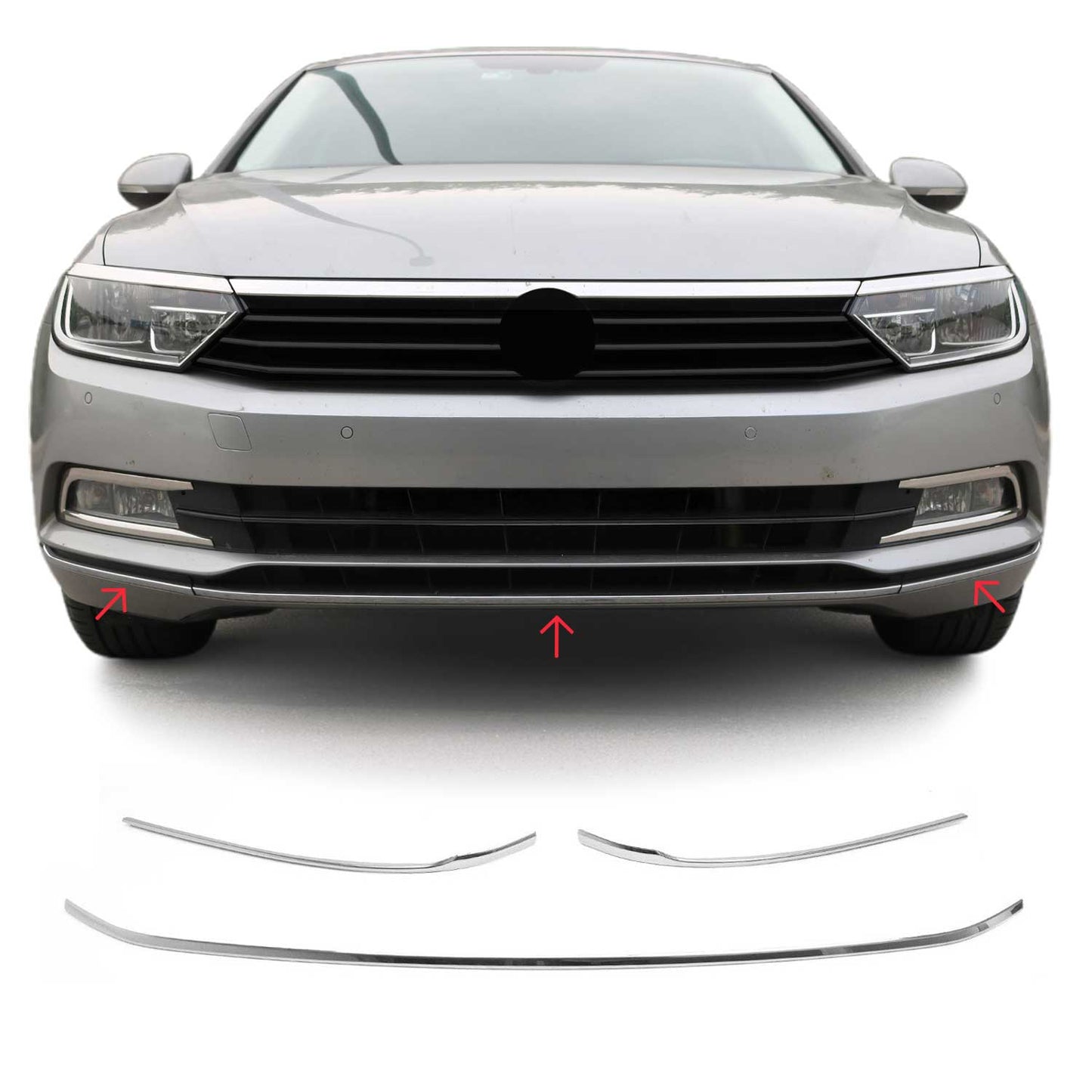 Benzi decorative grilă radiator pentru VW Passat 3G B8 Variant 2014-2019, cromate, 3x