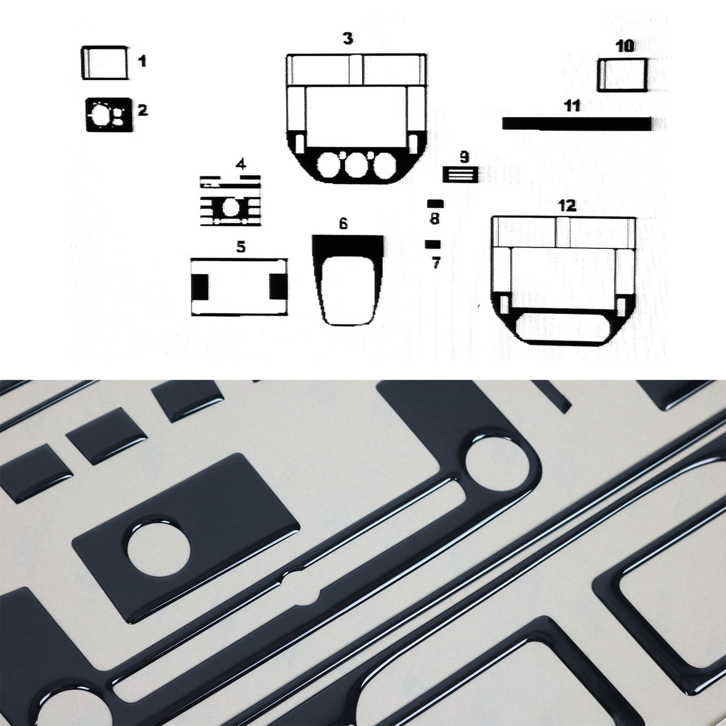 Ornamente interioare cockpit pentru Ford C-Max 2003-2010, aspect negru piano, 11 bucăți