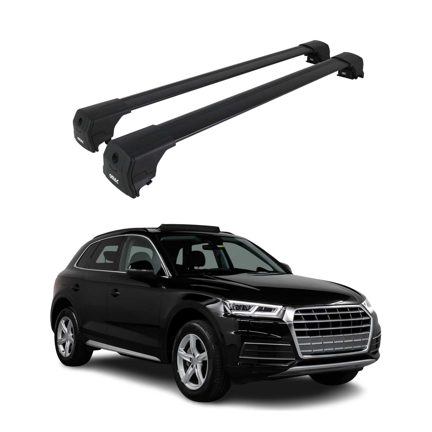 Dachträger Grundtäger für Audi Q5 mk2 2017-2024 75kg Aluminium Schwarz 2 tlg