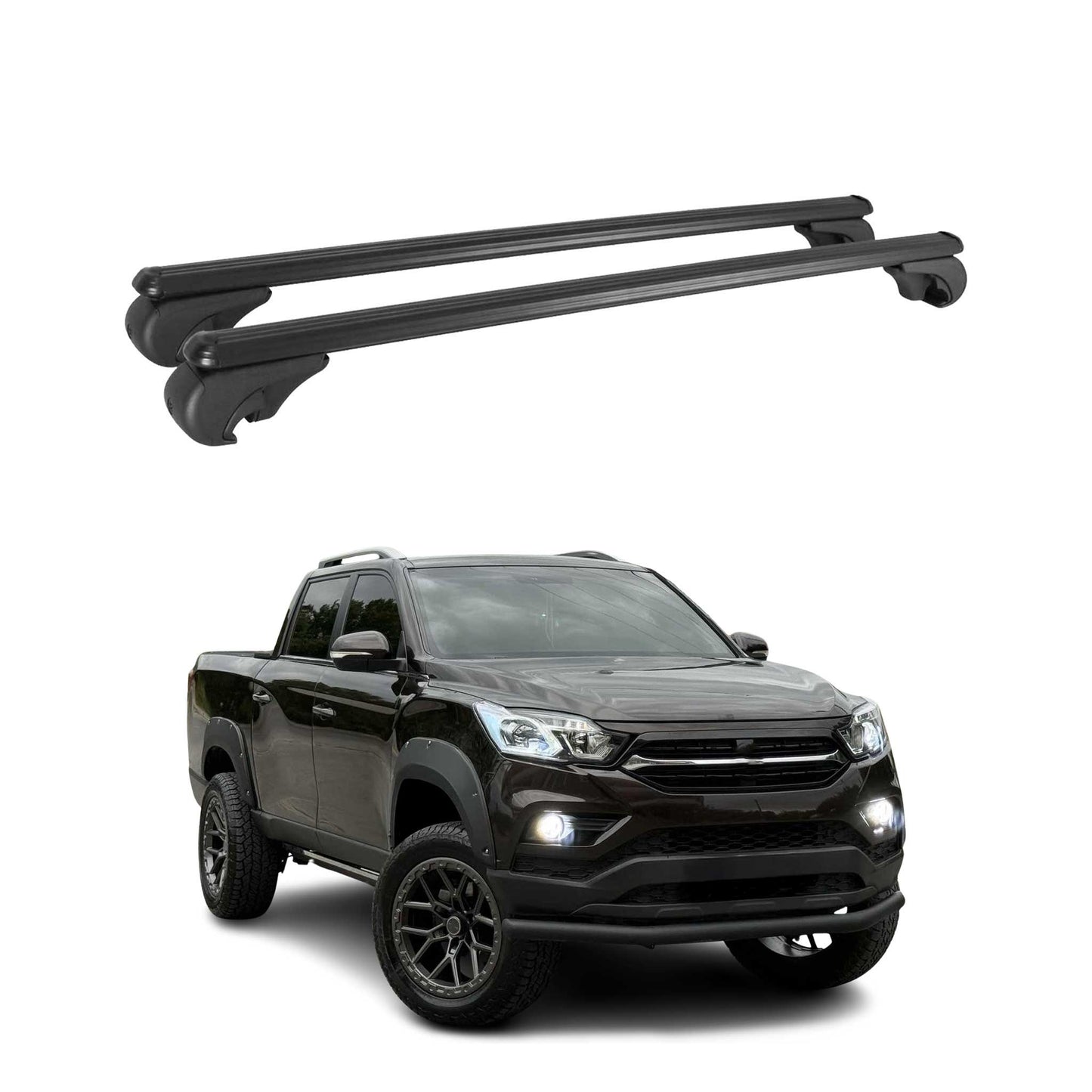 Portbagaj plafon pentru Ssangyong Grand Musso 2018-2025, portbagaj, aluminiu, negru, 2x