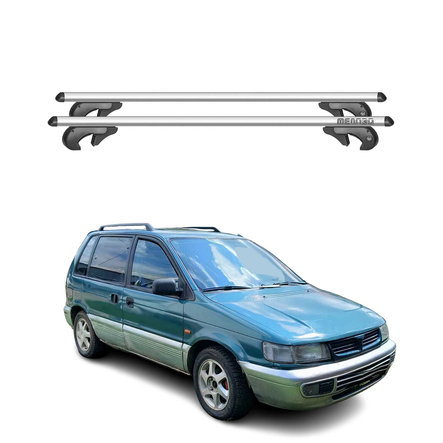 Menabo Dachträger für Mitsubishi Space Runner 1991-2002 90kg Alu Silber 2x