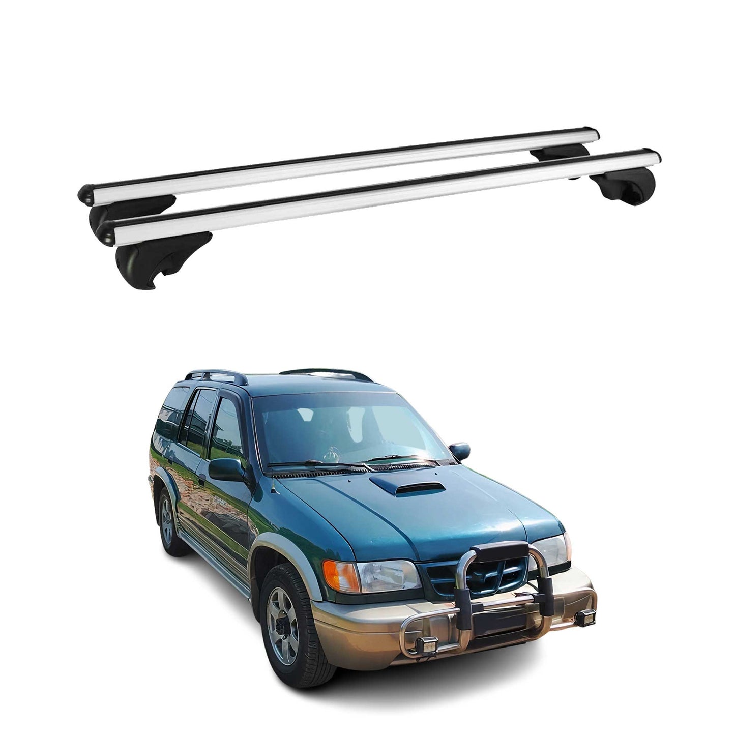 Portbagaj de plafon pentru Kia Sportage 1993-2010, 75kg, aluminiu, argintiu, 2 bucăți