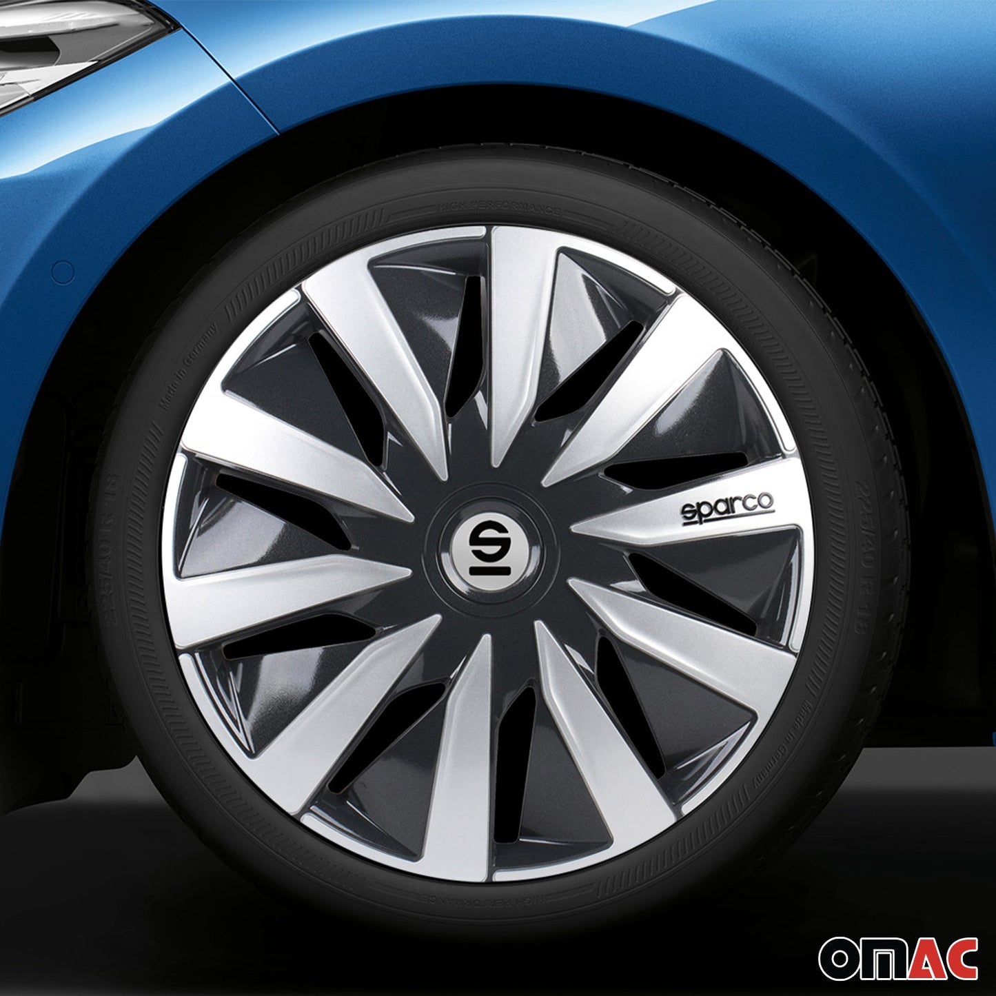 Radkappen Radzierblenden Sparco Lazio 14" Zoll Auto Abdeckung Set Grau Silber 4x