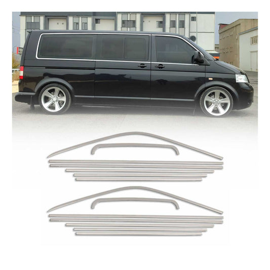 Benzi decorative pentru geamuri pentru VW Caravelle T5 2003-2015, scurte, oțel inoxidabil, 14 bucăți