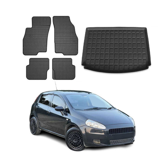 Set covorașe și portbagaj pentru Fiat Grande Punto 2006-2010, cauciuc, negru, 5x