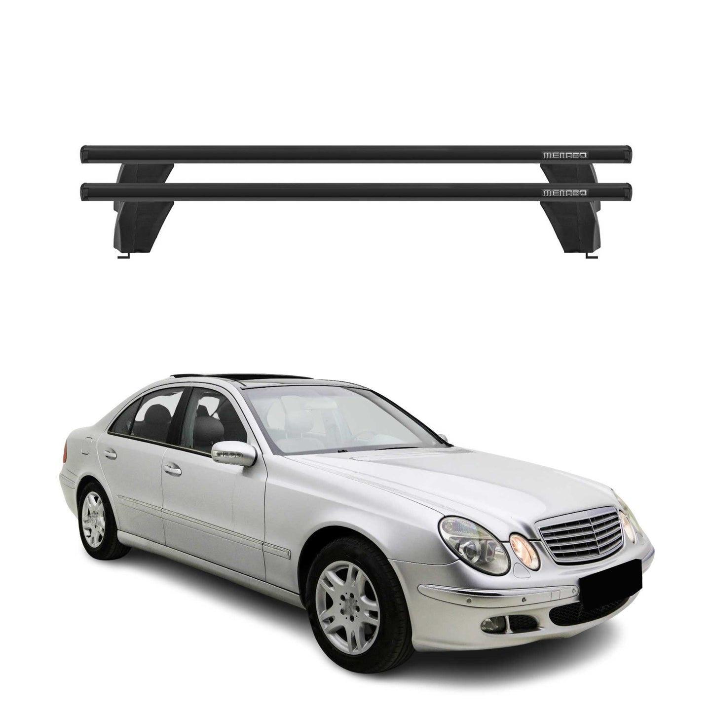 Menabo Dachträger für Mercedes E Klasse W211 Limo 2002-2009 75kg Alu Schwarz 2x