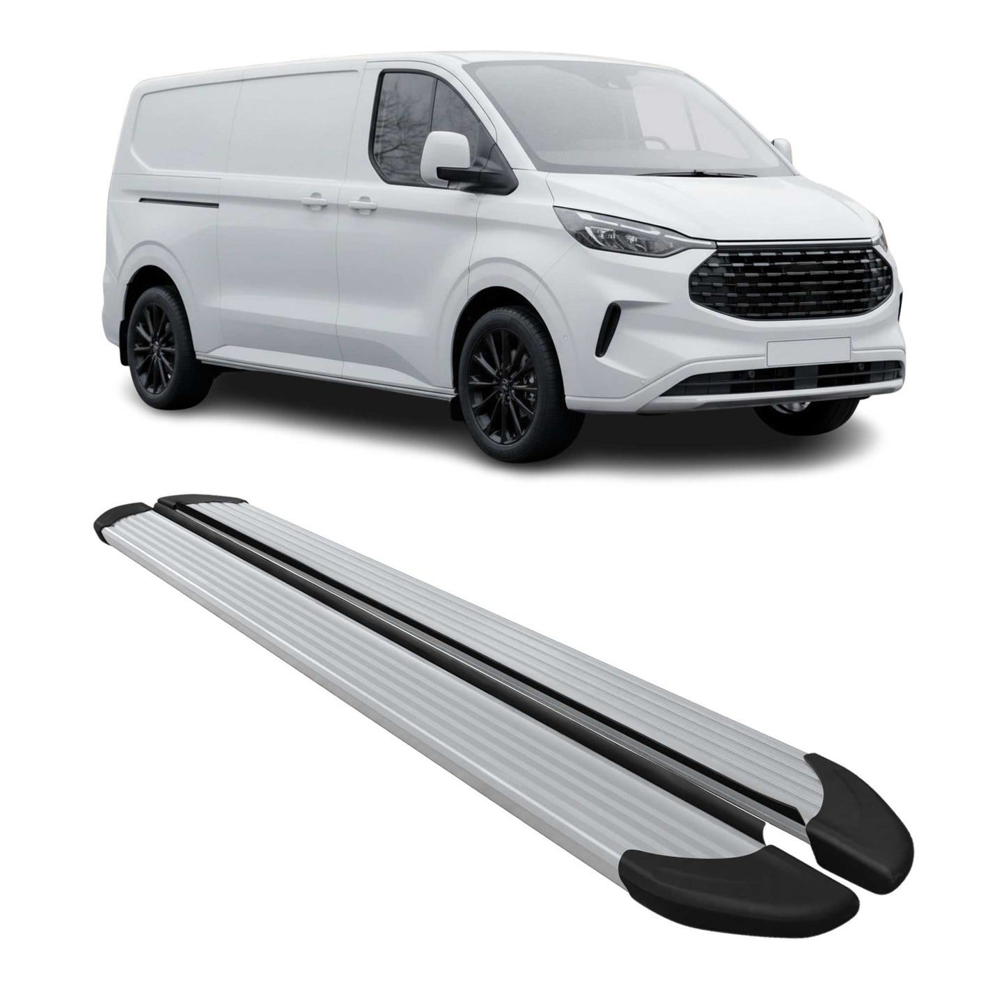 Praguri/praguri laterale pentru Ford Tourneo Custom 2023-2025 L2, aluminiu, argintiu, 2x