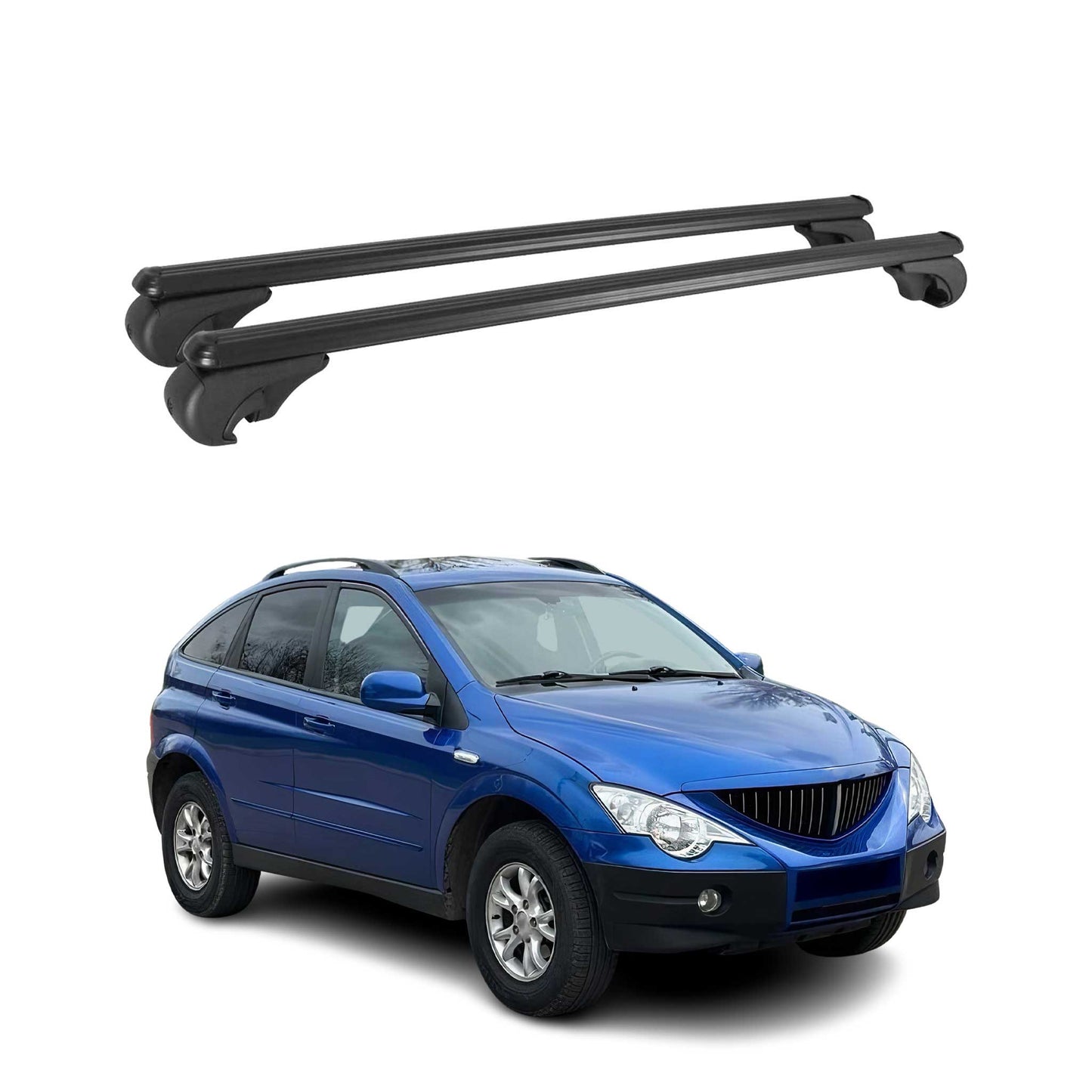 Portbagaj de plafon pentru Ssangyong Actyon, portbagaj de bază, aluminiu, negru, set 2 piese