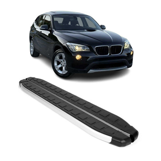 Praguri, praguri laterale și scări pentru BMW X1 2009-2015, argintiu/negru, set 2 piese