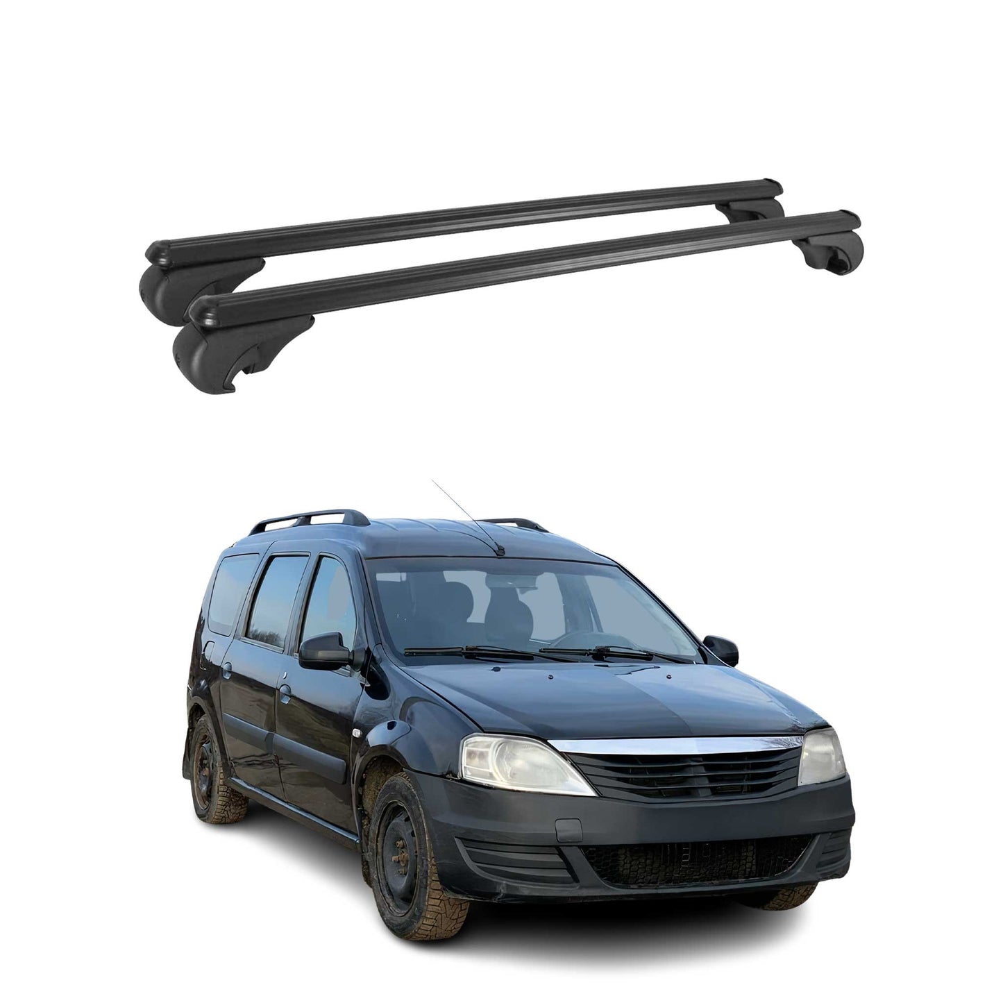 Portbagaj de plafon pentru Dacia Logan mk1 2008-2012 FL 75kg aluminiu negru 2 buc