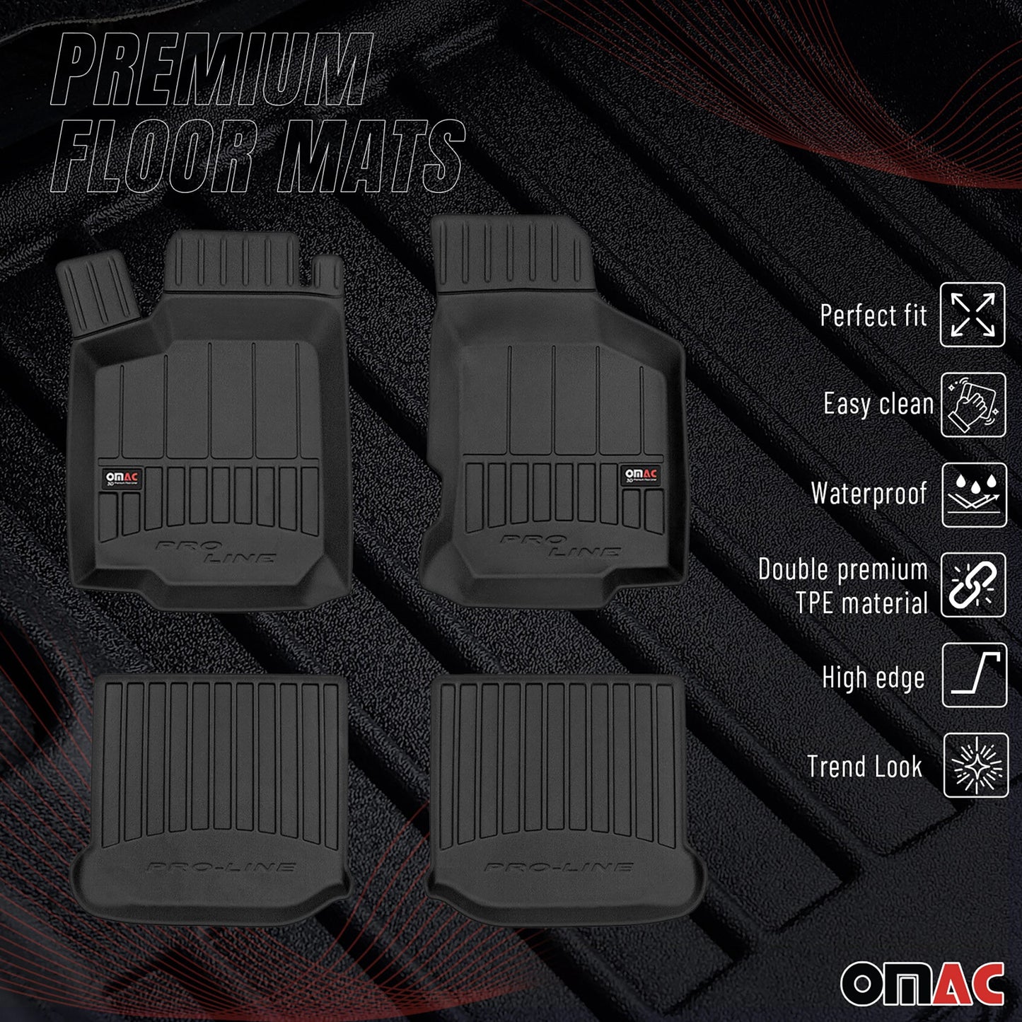 OMAC Gummi Fußmatten für Seat Leon 1999-2005 Premium TPE 3D Automatten 4tlg