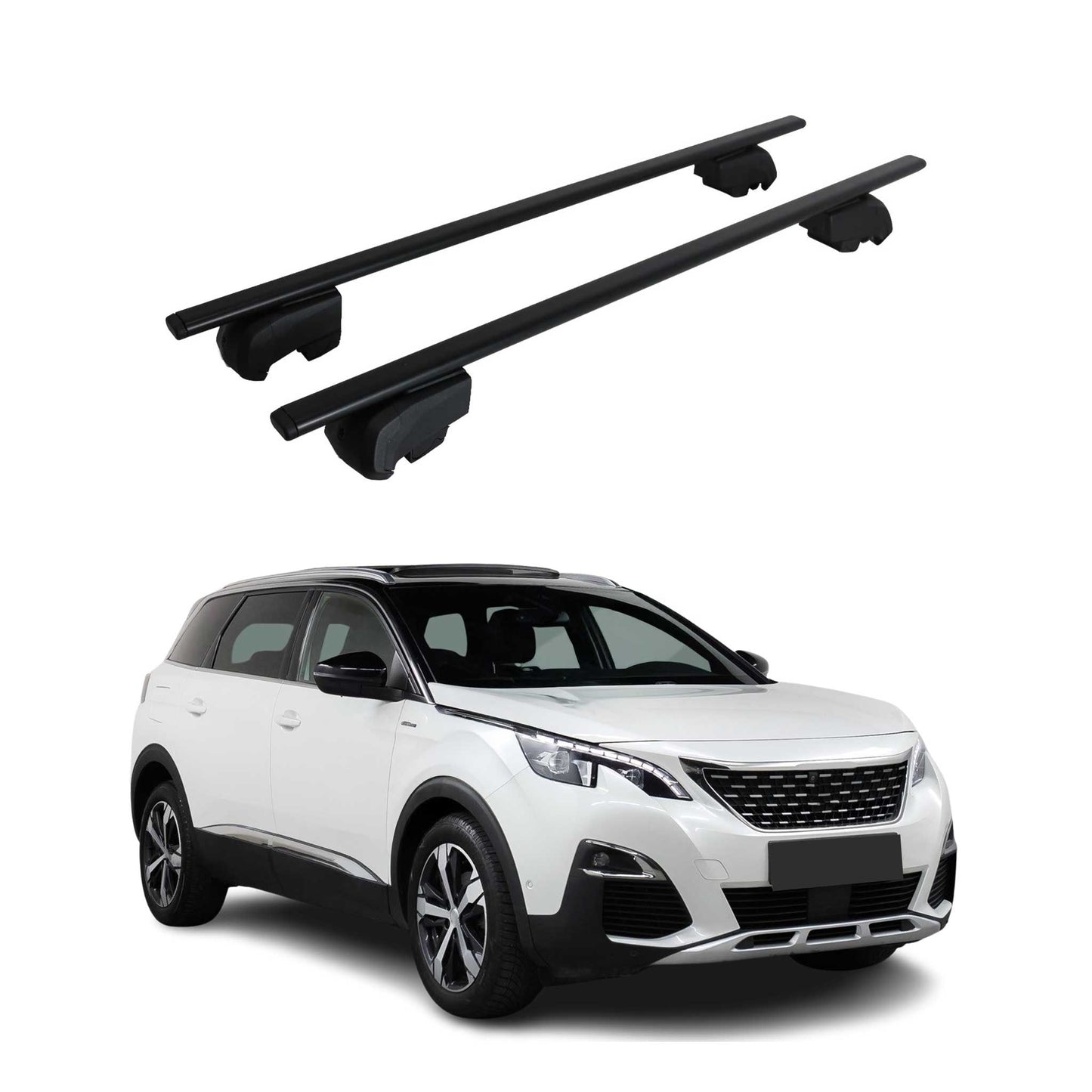 Dachträger Grundtäger für Peugeot 5008 mk2 2017-2024 75kg Metall Schwarz 2 tlg