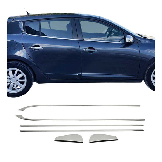 Benzi decorative pentru geamuri Renault Megane 2008-2016, oțel inoxidabil cromat, 6 bucăți
