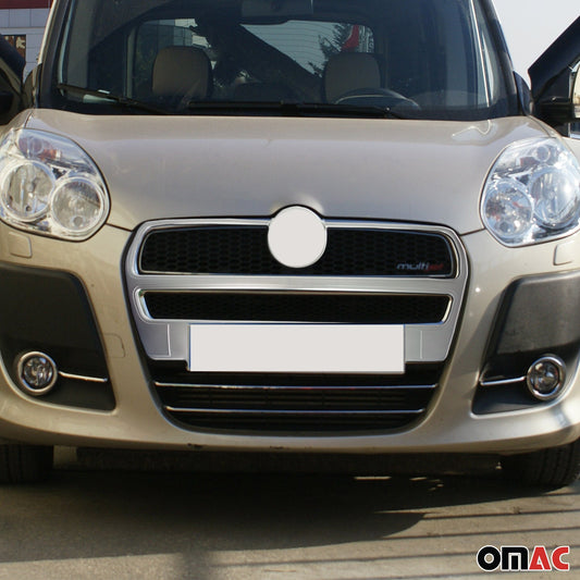 Benzi decorative grilă auto pentru Fiat Doblo 2010-2015, oțel inoxidabil, argintiu, 2 bucăți