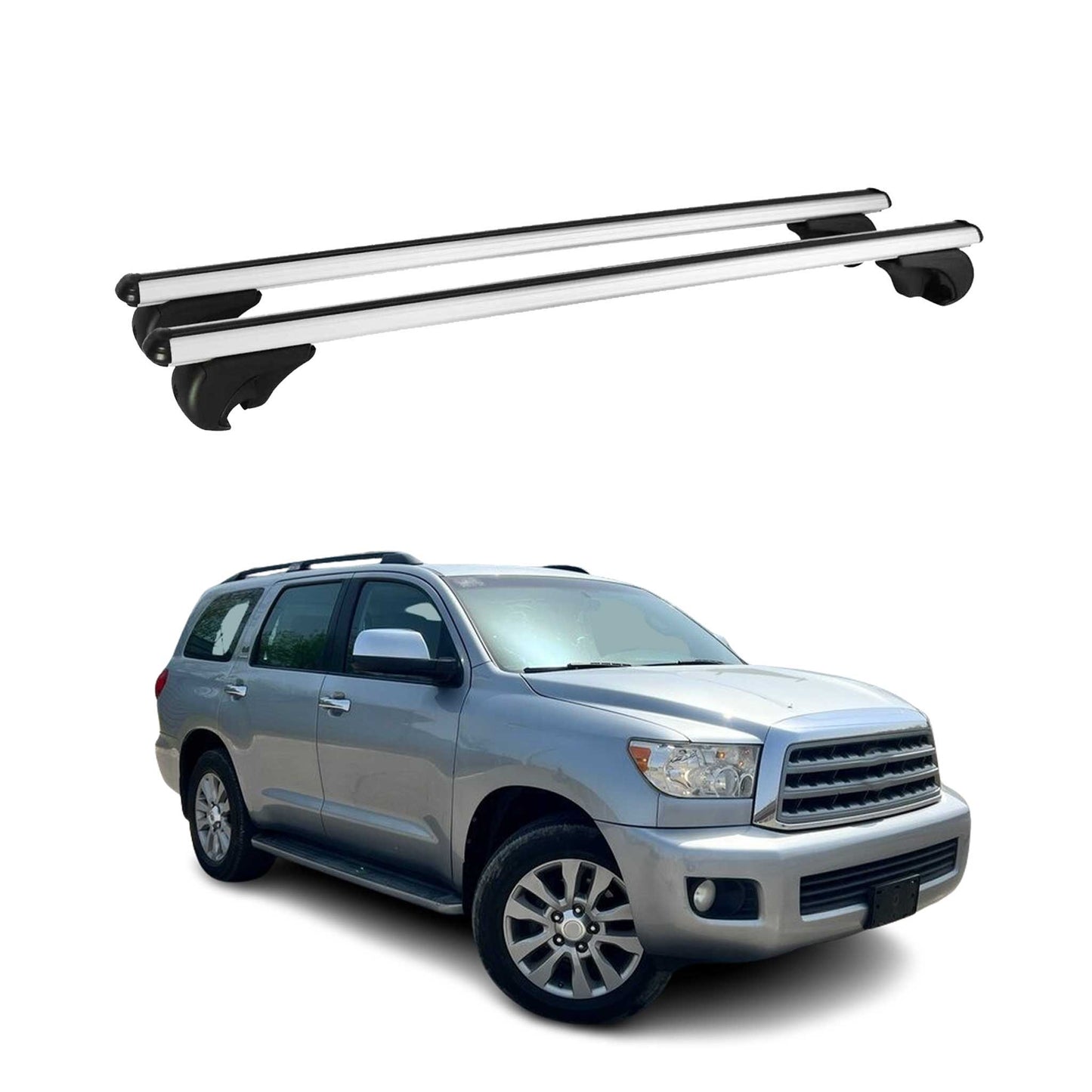 Portbagaj de plafon pentru Toyota Sequoia mk2 2008-2018 Pre-FL 75kg aluminiu argintiu 2x