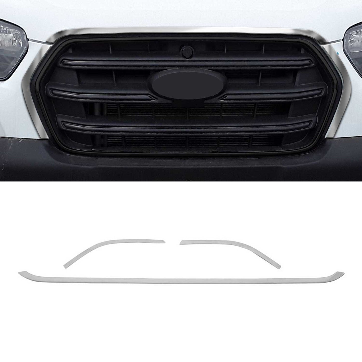 Kühlergrill Leisten Grillleisten für Ford Transit 2019-2025 Edelstahl Silber 3x