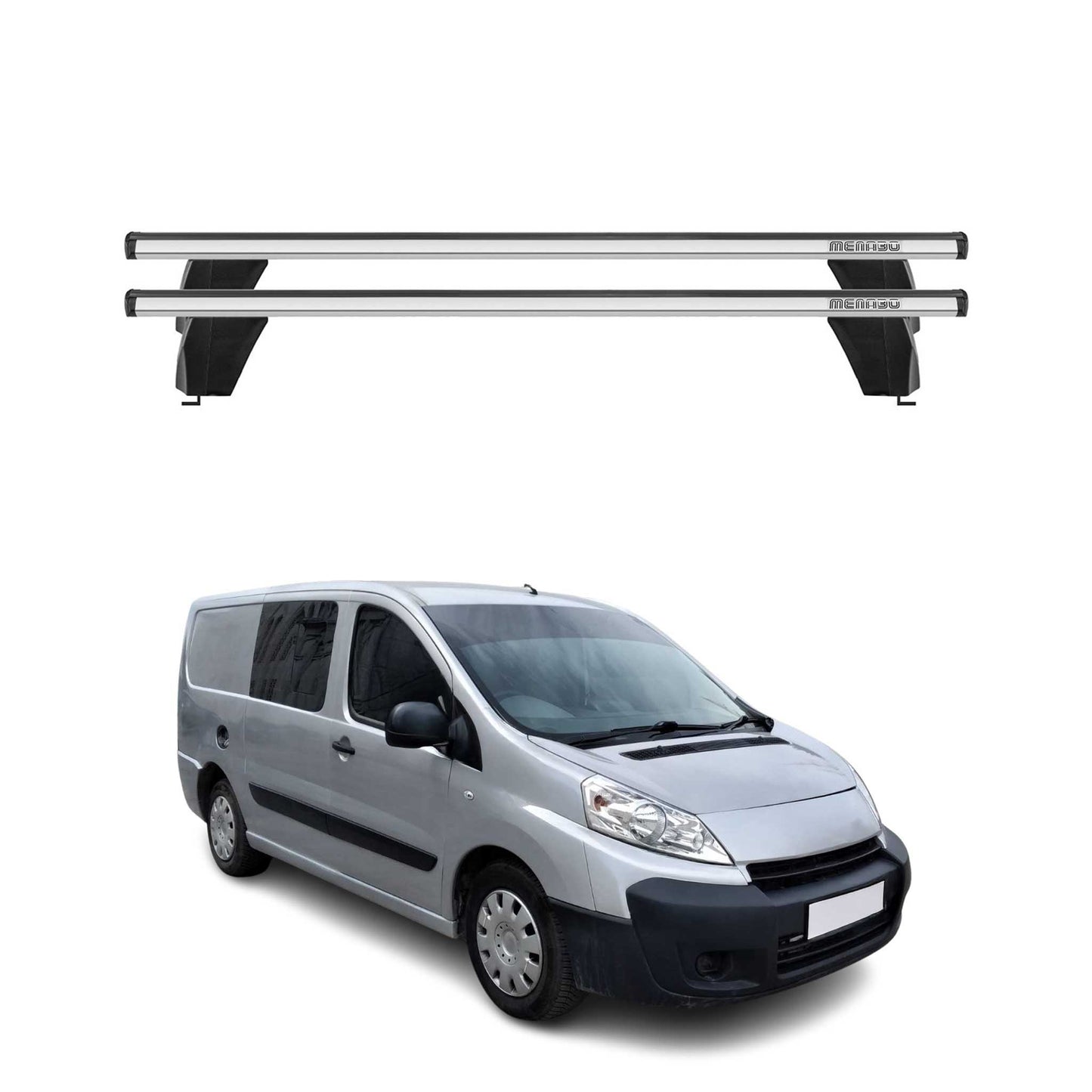 Menabo Dachträger Grundtäger für Peugeot Expert 2007-2016 75kg Alu Silber 2 tlg