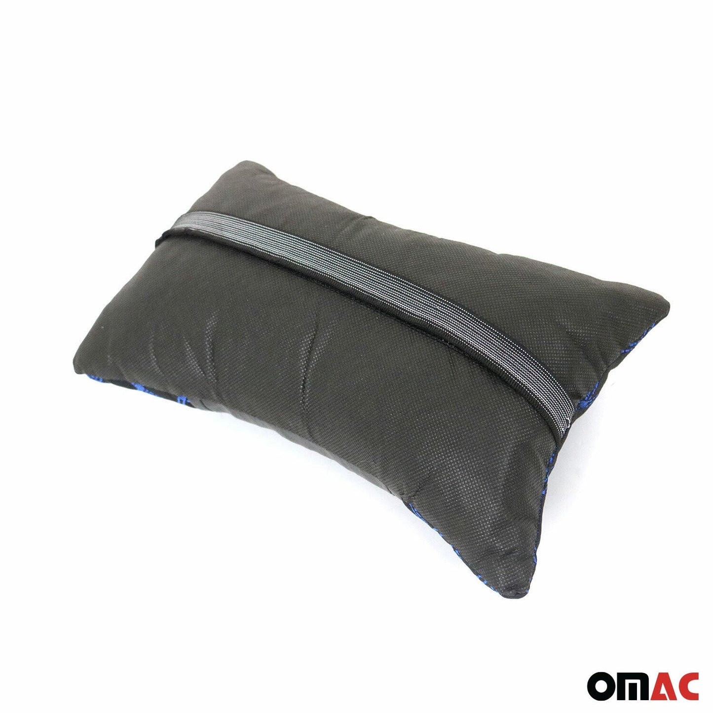 Pernă auto pentru tetieră, suport pentru gât, material textil și piele, albastru și negru, 8x30 cm