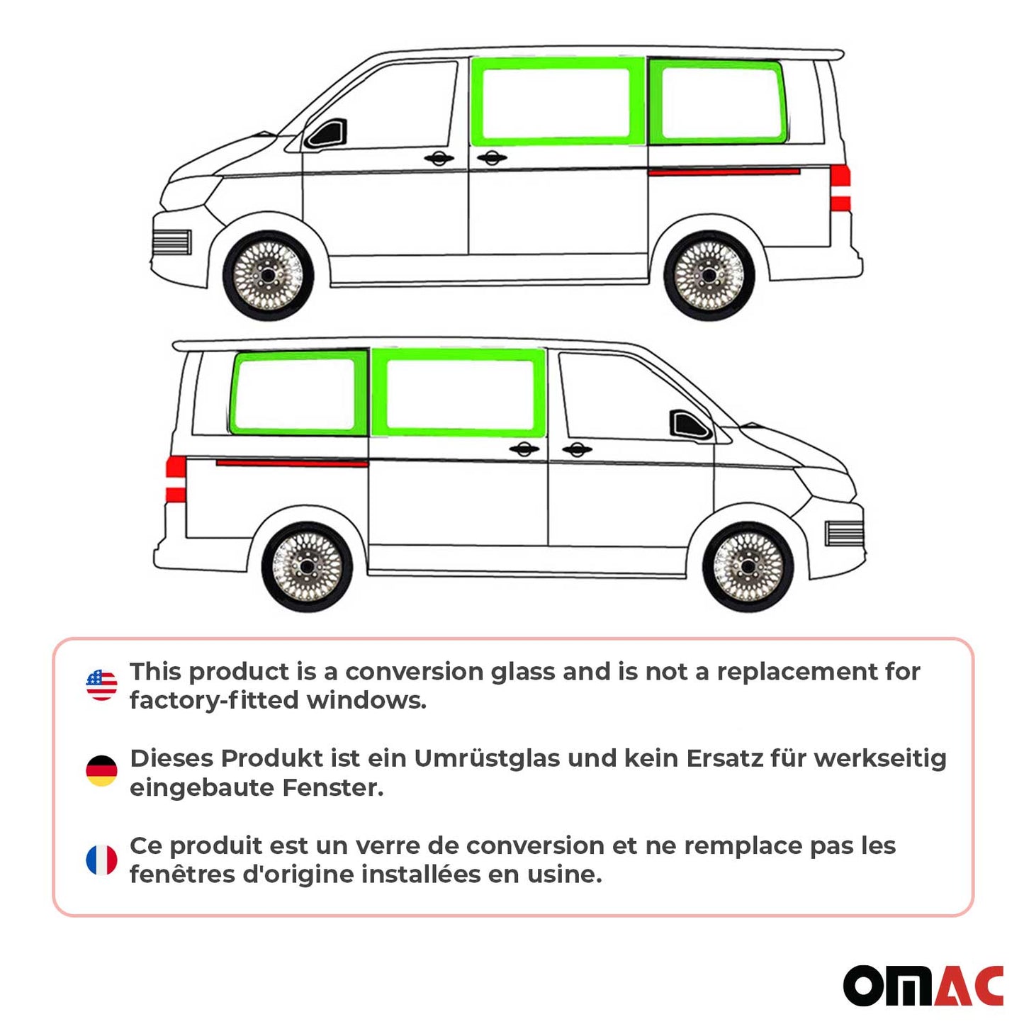 Seitenfenster Autoglas für VW T5 T6 2003-2025 Links Rechts 4x SET L1 L2 Mittel
