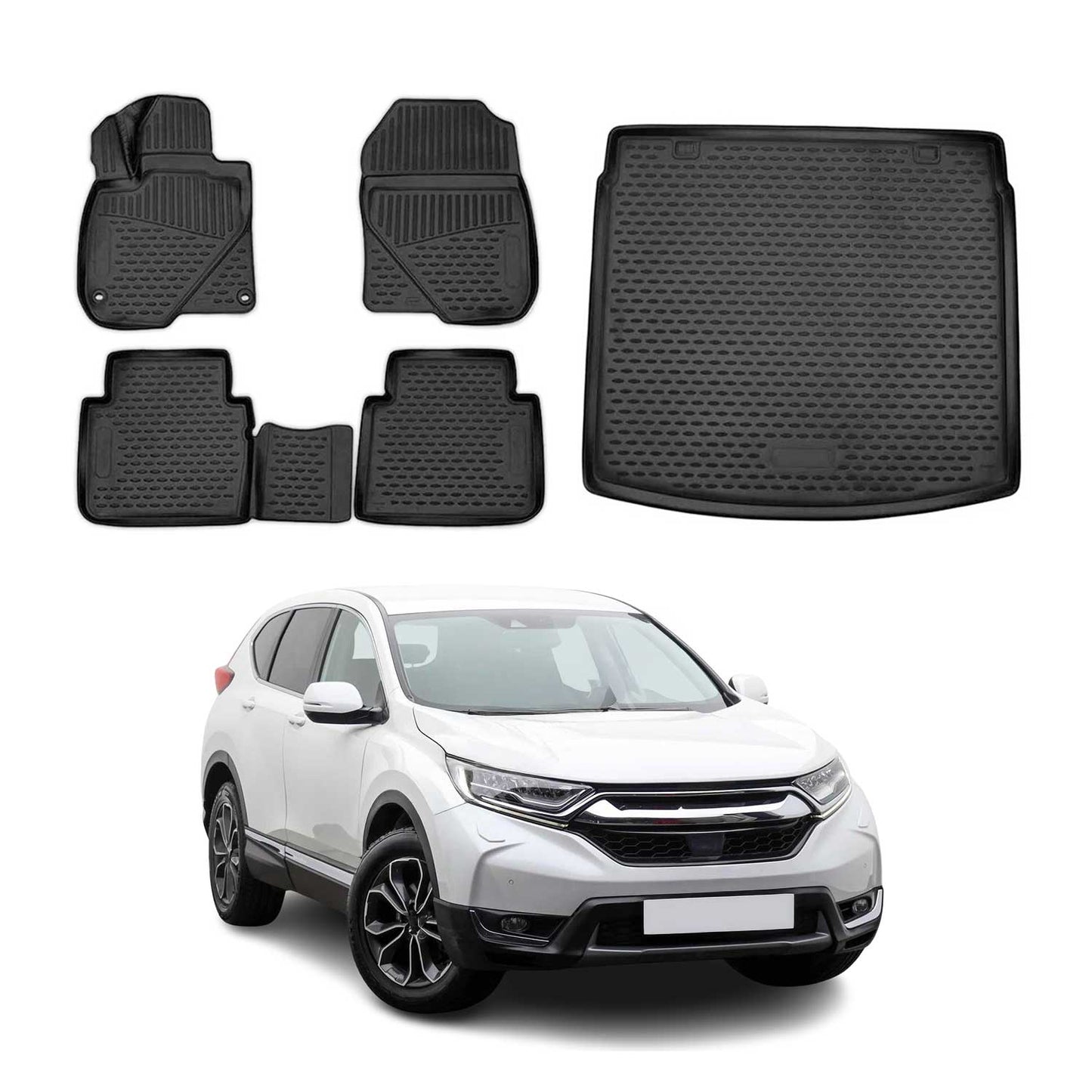 Set covorașe și căptușeală portbagaj pentru Honda CR-V 2016-2025, cauciuc TPE, negru, 5x