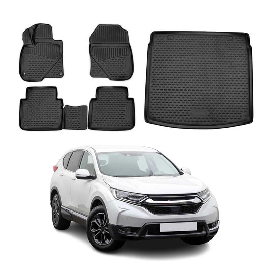 Set covorașe și căptușeală portbagaj pentru Honda CR-V 2016-2025, cauciuc TPE, negru, 5x