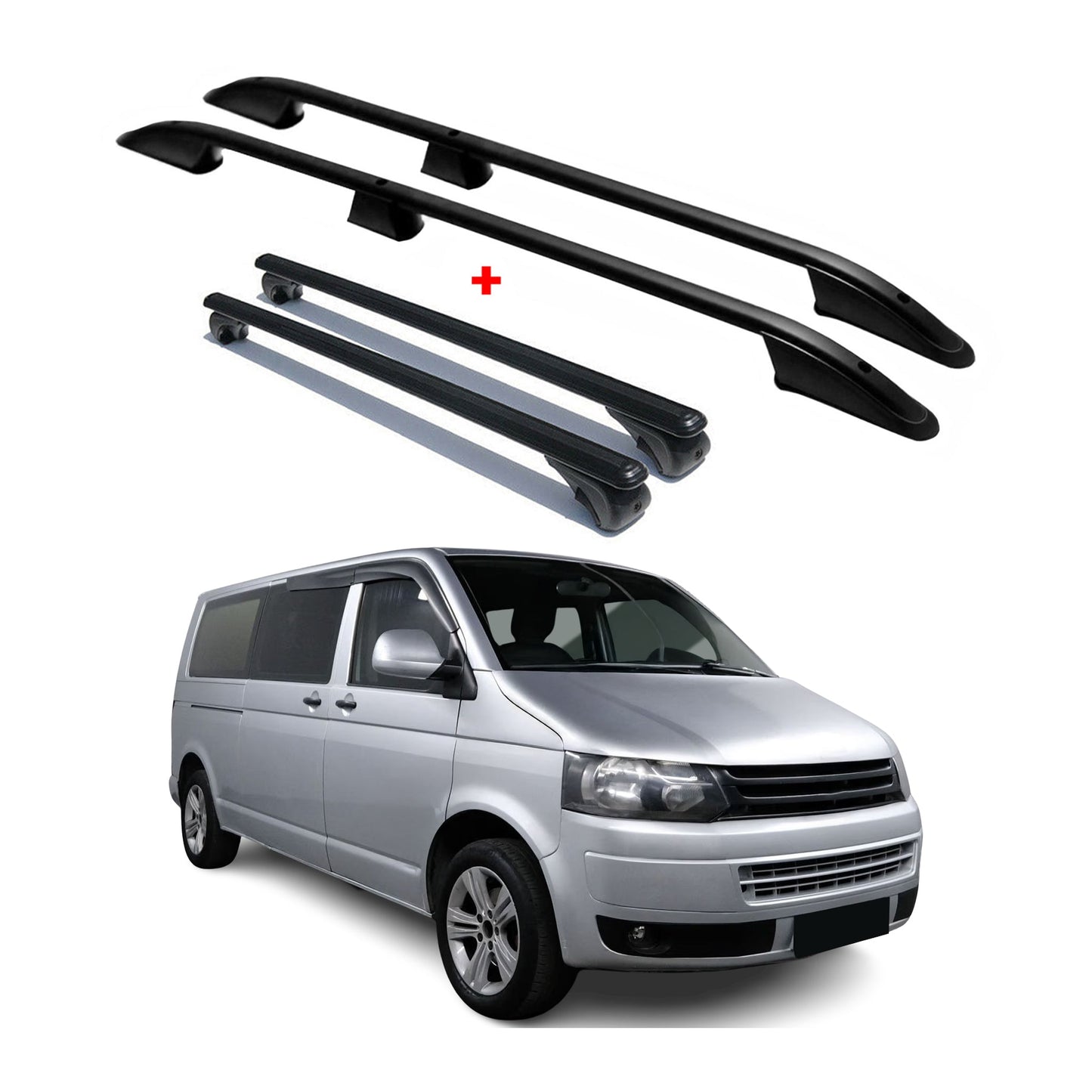 Dachreling + Dachträger für VW Multivan Caravelle 5 6 Langer L2 Alu Schwarz 4x