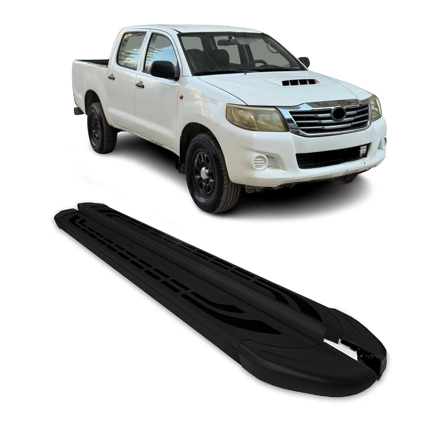 Trittbretter Seitenschweller für Toyota Hilux DoubleCab 2006-15 Alu Schwarz