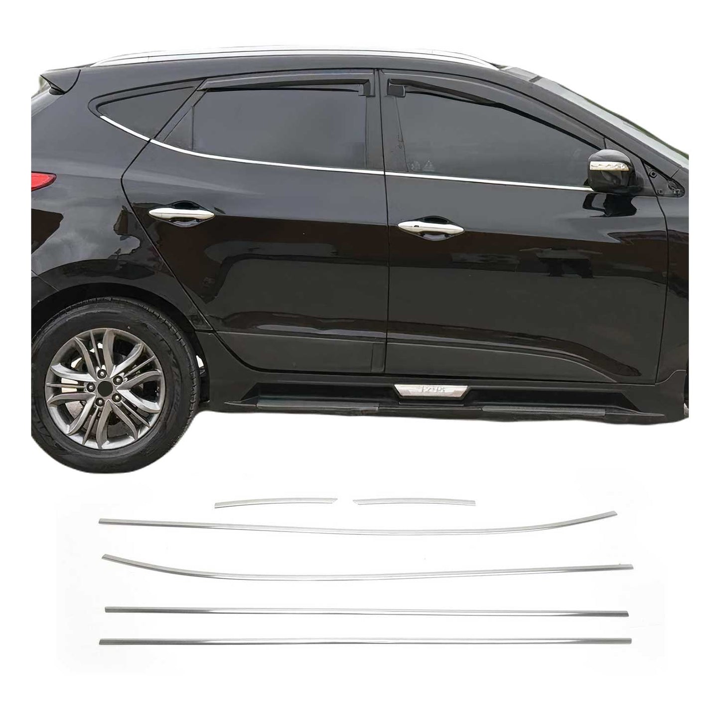 Benzi decorative pentru geamuri pentru Hyundai ix35 2010-2015, oțel inoxidabil cromat, 6 bucăți