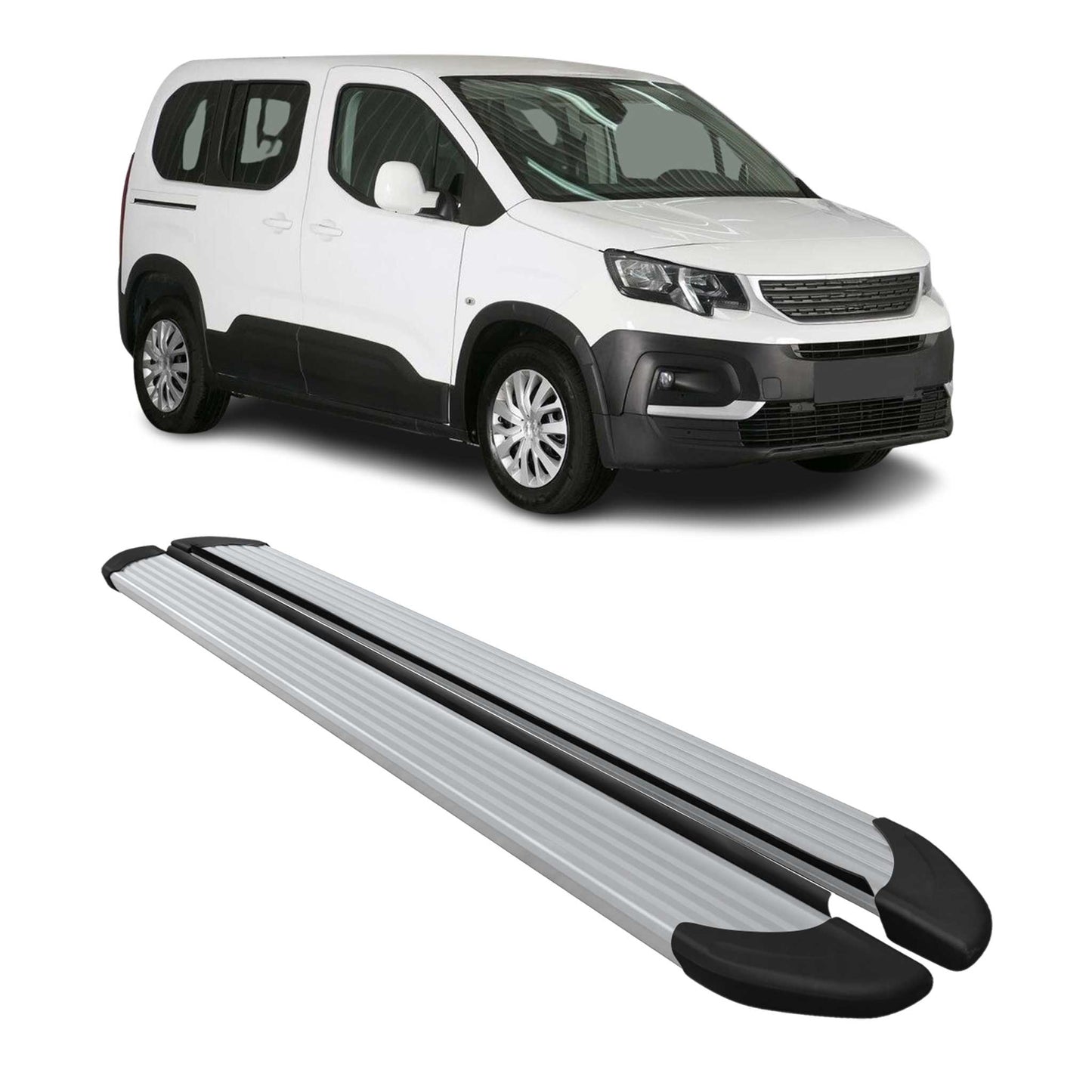 Trittbretter Seitenschweller für Peugeot Rifter 2019-2025 Kombi L1 Alu Silber 2x