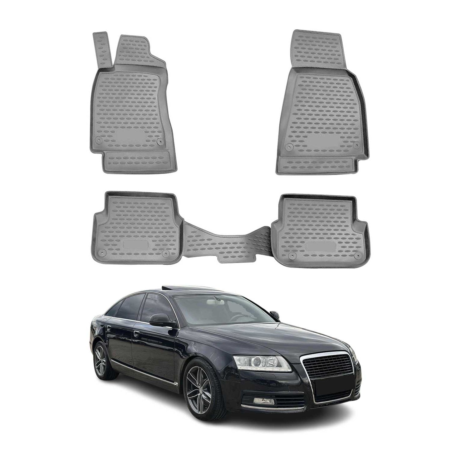 Covorașe de cauciuc gri pentru Audi A6 Sedan Allroad Avant Facelift 2008-2011, set 4 piese