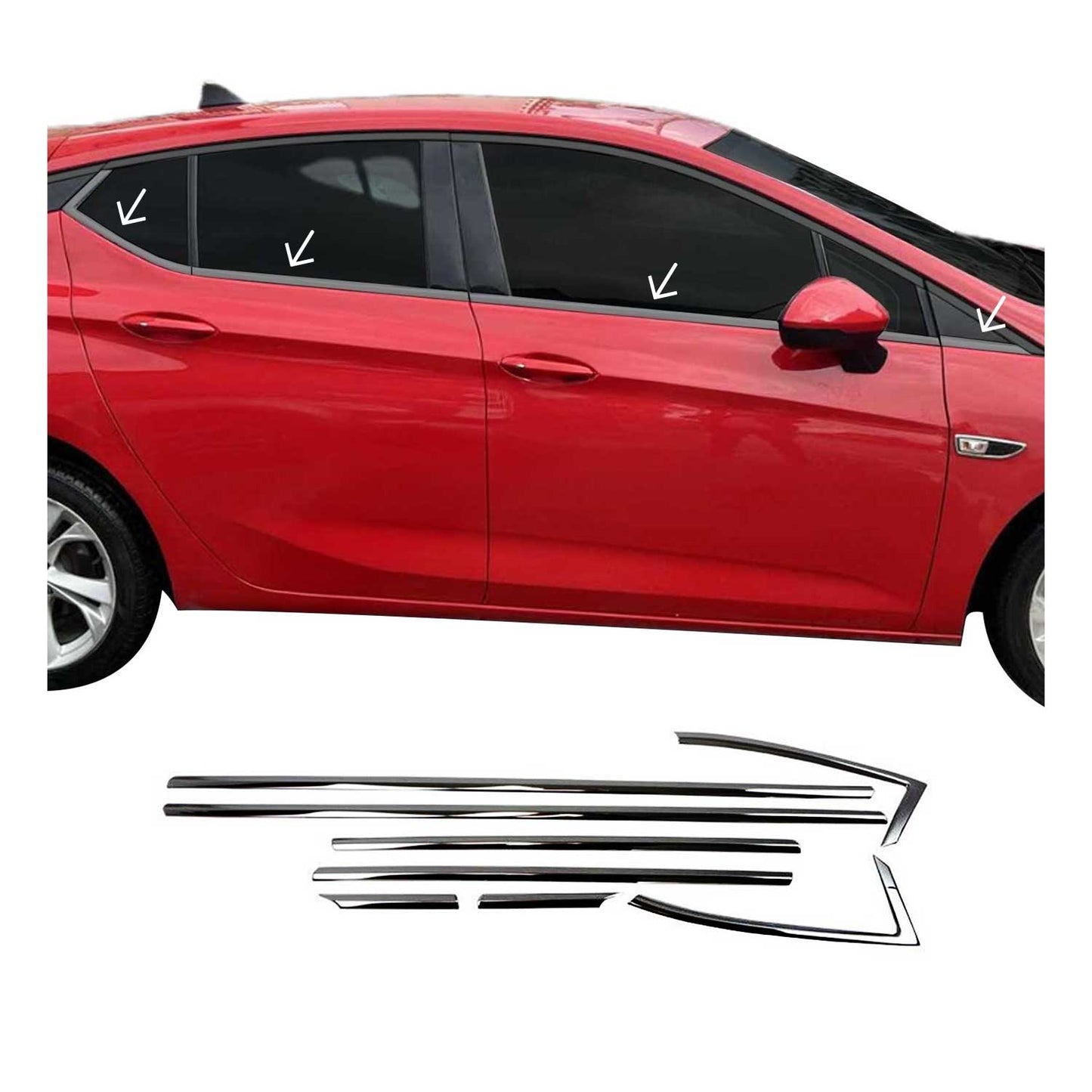 Fensterleisten Zierleisten für Opel Astra K Schrägheck Edelstahl Dunkel 8tlg