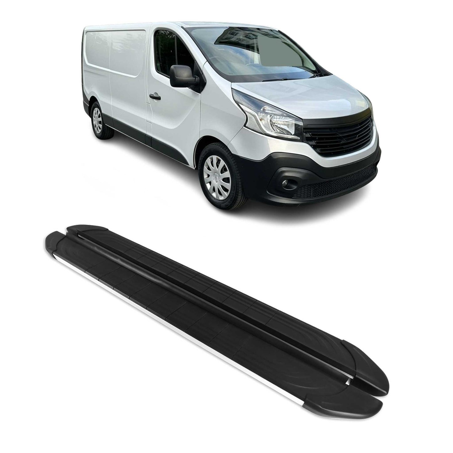 Trittbretter Seitenschweller für Renault Trafic 2014-2024 L2 Alu Schwarz Grau