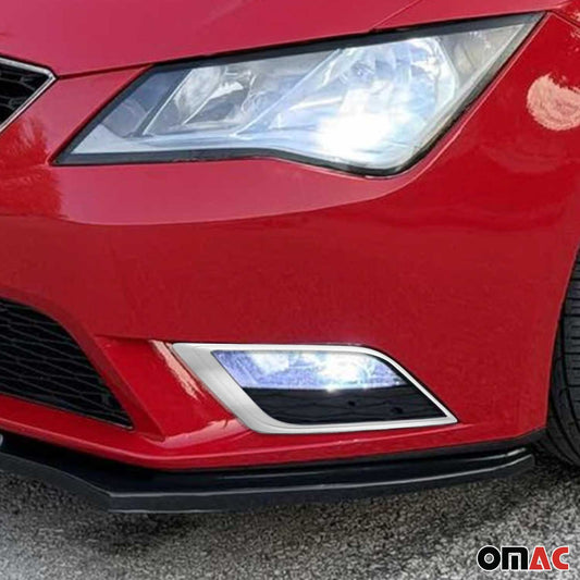 Nebelscheinwerfer Rahmen Umrandung für Seat Leon 2012-2020 Edelstahl Silber 2tlg